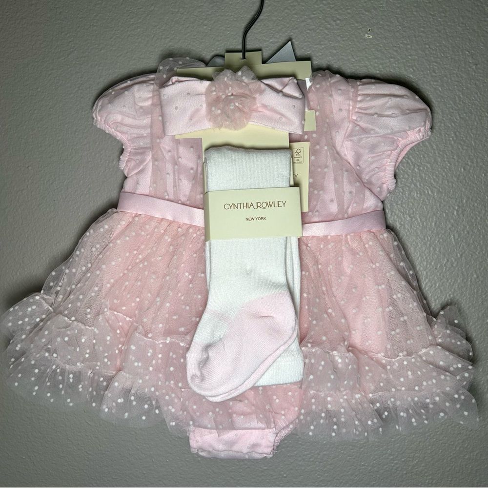 NEW Cynthia Rowley baby girl formal pink dress 3piece set infant size 3-6 months